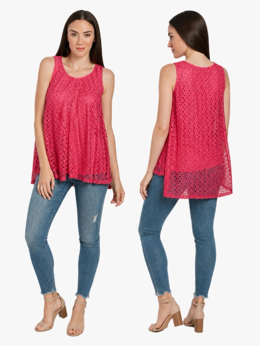 Landa by Dora Landa Totally Fetch Pink Lace Sleeveless Tunic Top Size Large